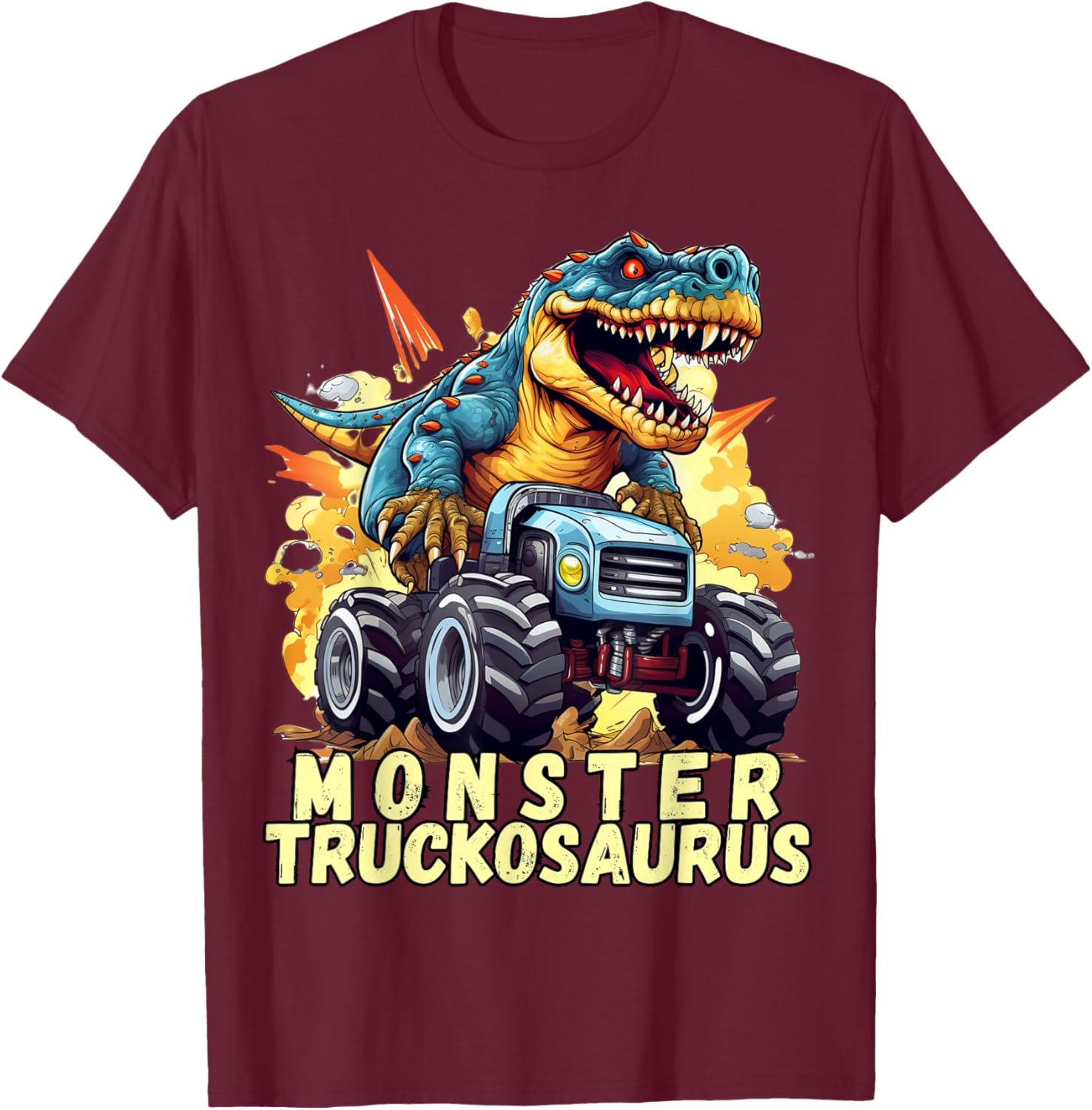Monster Truckosaurus - Dinosaur T-Rex Monster Truck Funny T-Shirt - T-Shirt | Maroon