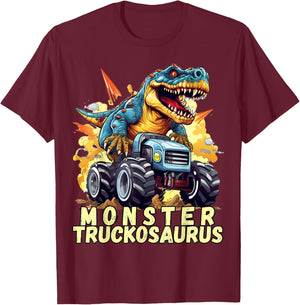 Monster Truckosaurus - Dinosaur T-Rex Monster Truck Funny T-Shirt - T-Shirt | Maroon