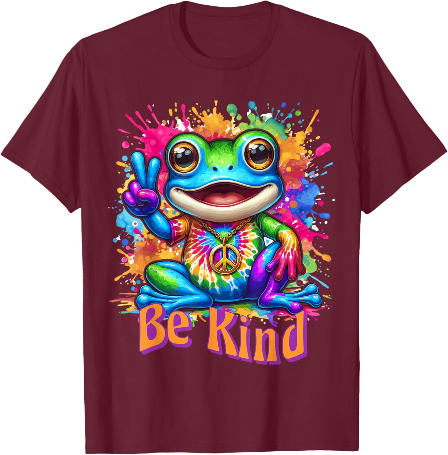 Tie-Dye Frog Peace Sign Hippie T-Shirt - T-Shirt | Maroon