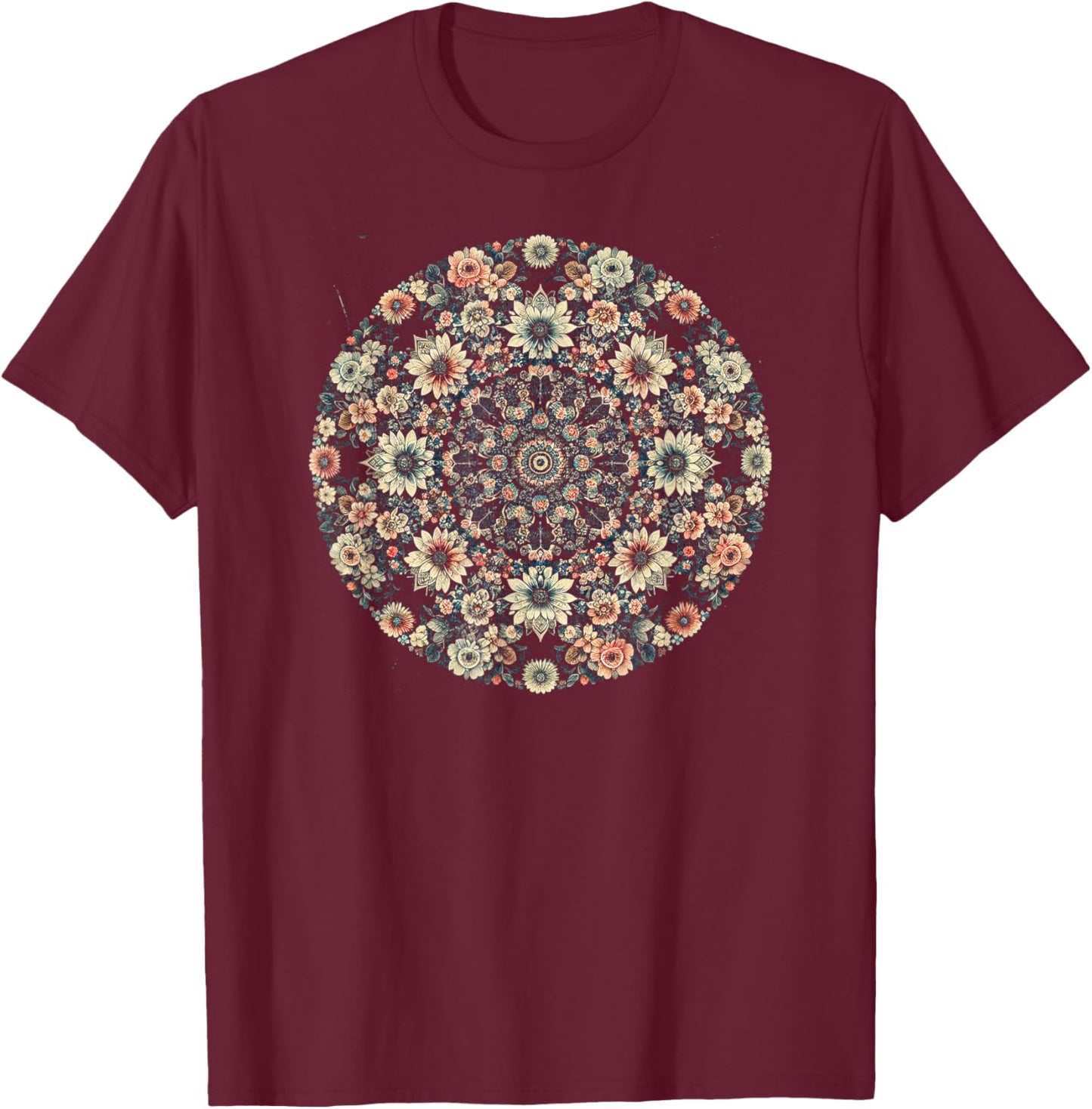 Floral Kaleidoscope T-Shirt - T-Shirt | Maroon