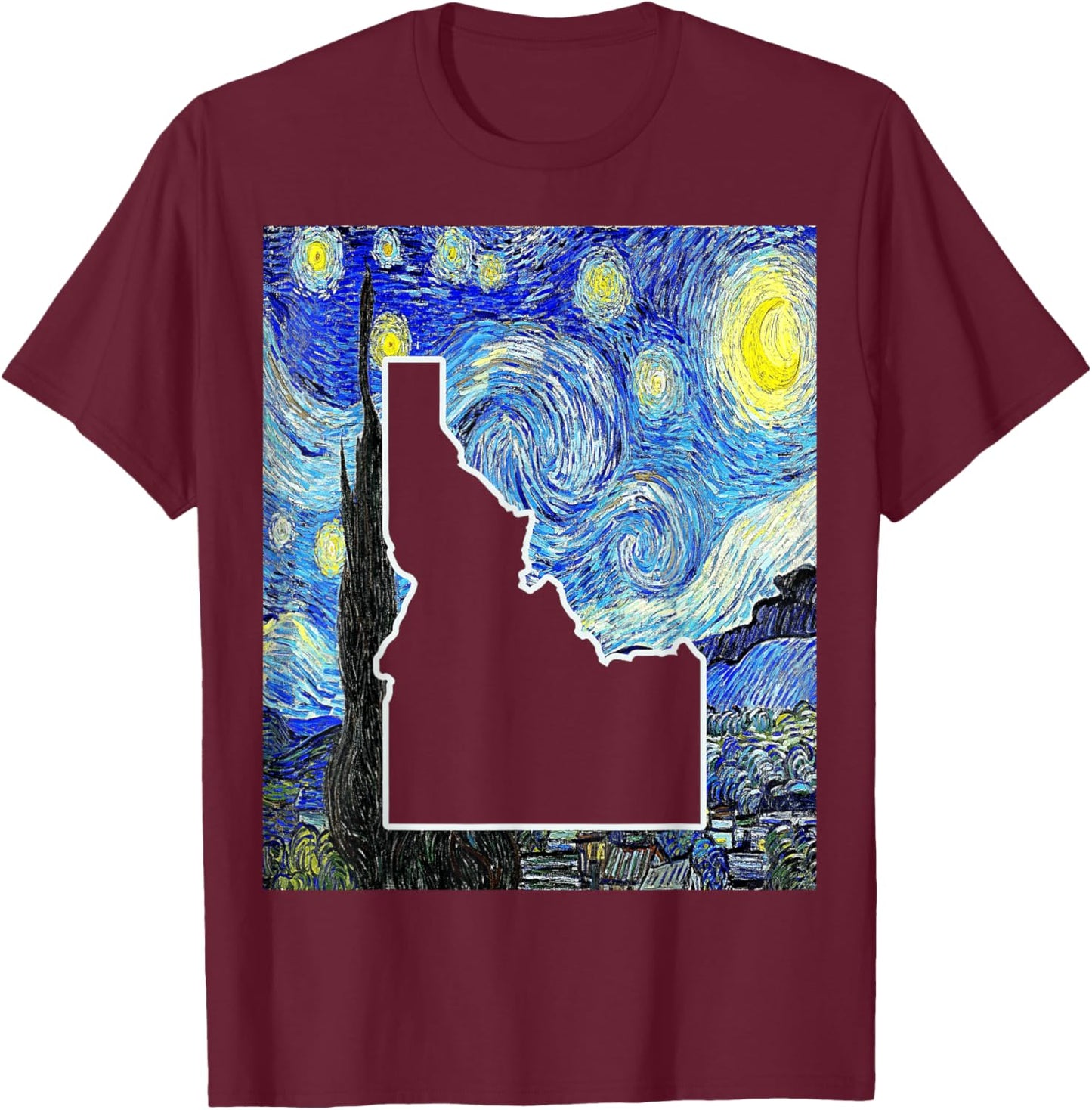 Idaho State Starry Night Idaho Map Idahoan T-Shirt - T-Shirt | Maroon