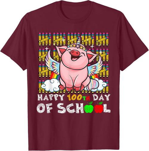 Happy 100th Day Of School Pig Funny Teacher Student Kids