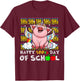 Happy 100th Day Of School Pig Funny Teacher Student Kids T-Shirt - T-Shirt | Maroon