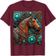Turquoise and Chocolate Tooled Horse T-Shirt - T-Shirt | Maroon