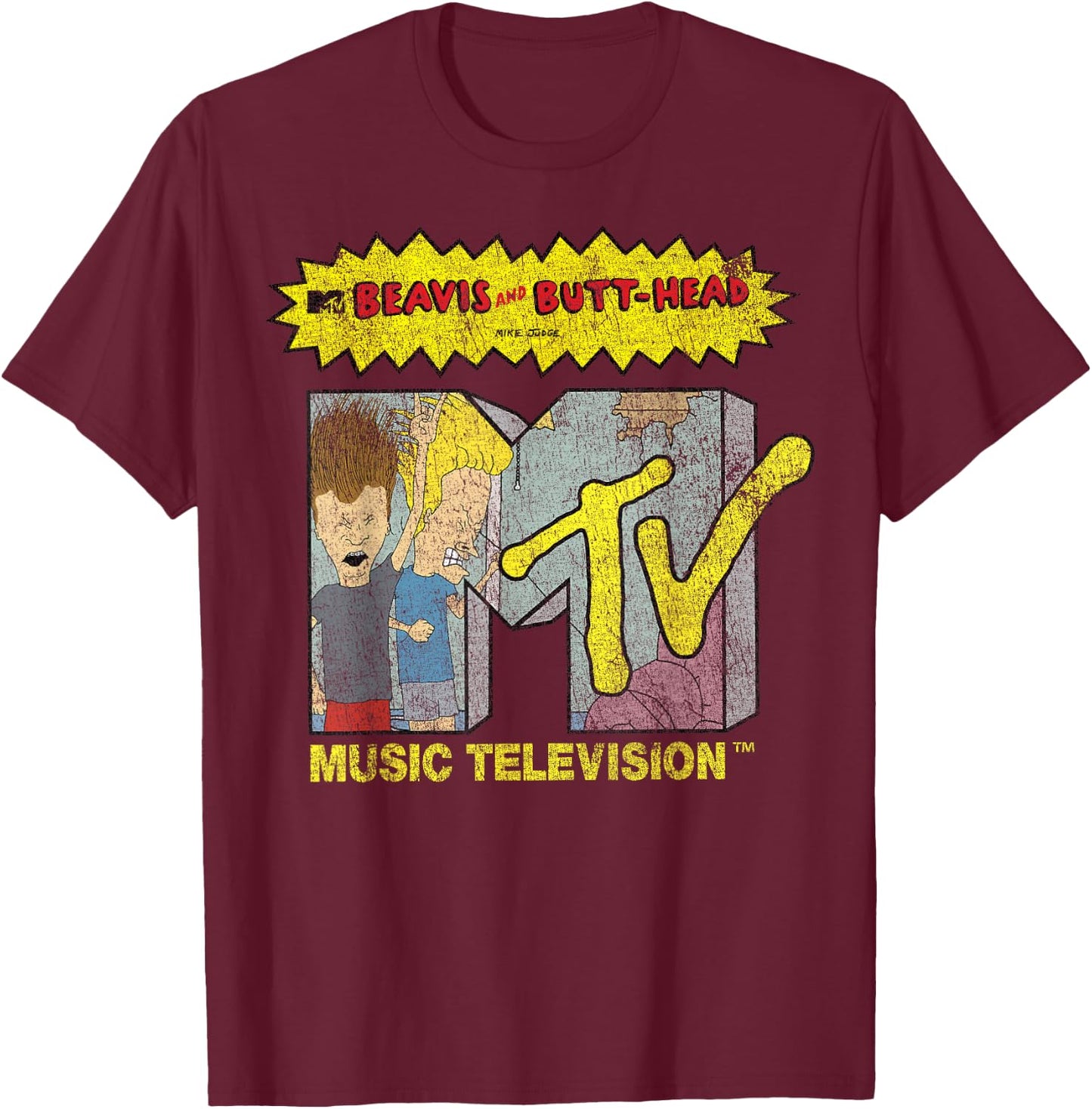 Beavis and Butt-Head Distressed MTV Logo Small T-Shirt - T-Shirt | Maroon
