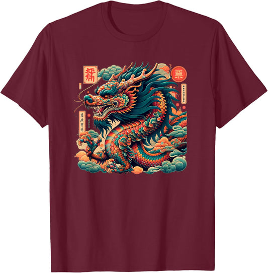 Majestic Chinese Dragon Design Lovers T-Shirt - T-Shirt | Maroon