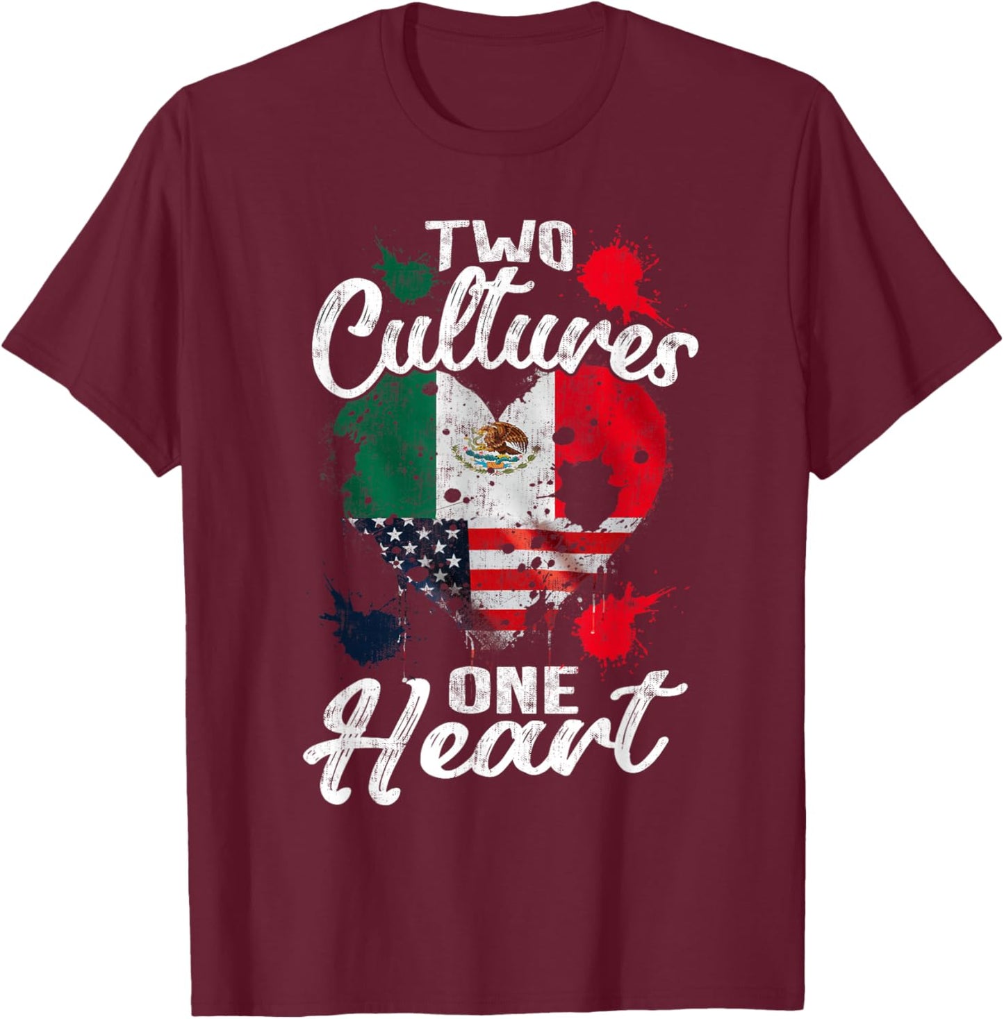 Zwei Kulturen EIN Herz Mexico USA Mexican American T-Shirt - T-Shirt | Maroon