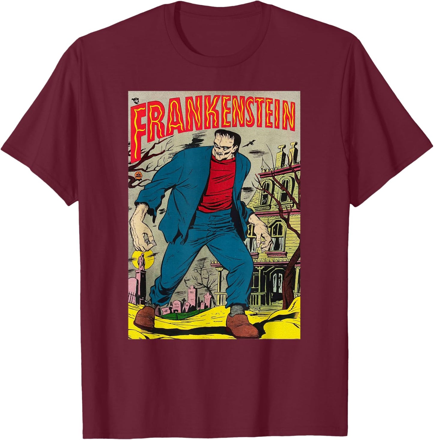 Classic Monster Poster Horror Comic Book Frankenstein T-Shirt - T-Shirt | Maroon