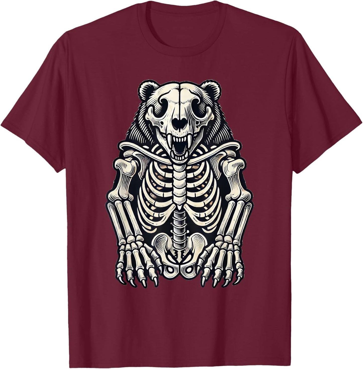Bear Skeleton Halloween T-Shirt - T-Shirt | Maroon