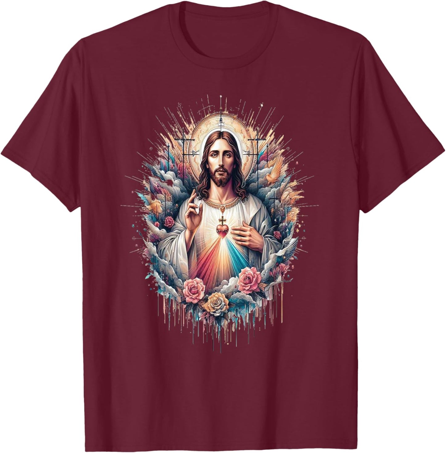 Jesus I Trust In You Divine Mercy Catholic T-Shirt - T-Shirt | Maroon
