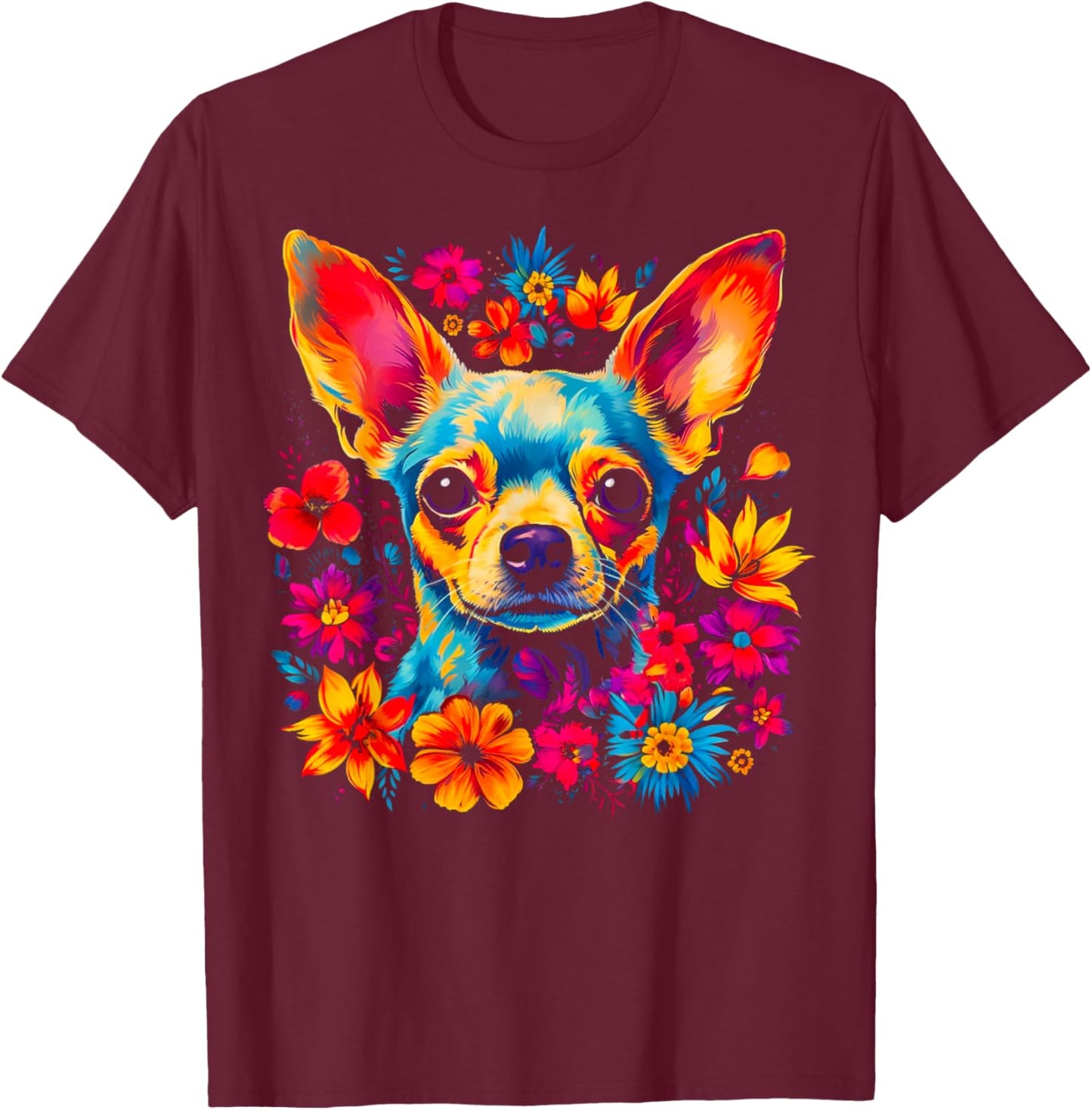 Chihuahua Dog Flowers T-Shirt - T-Shirt | Maroon