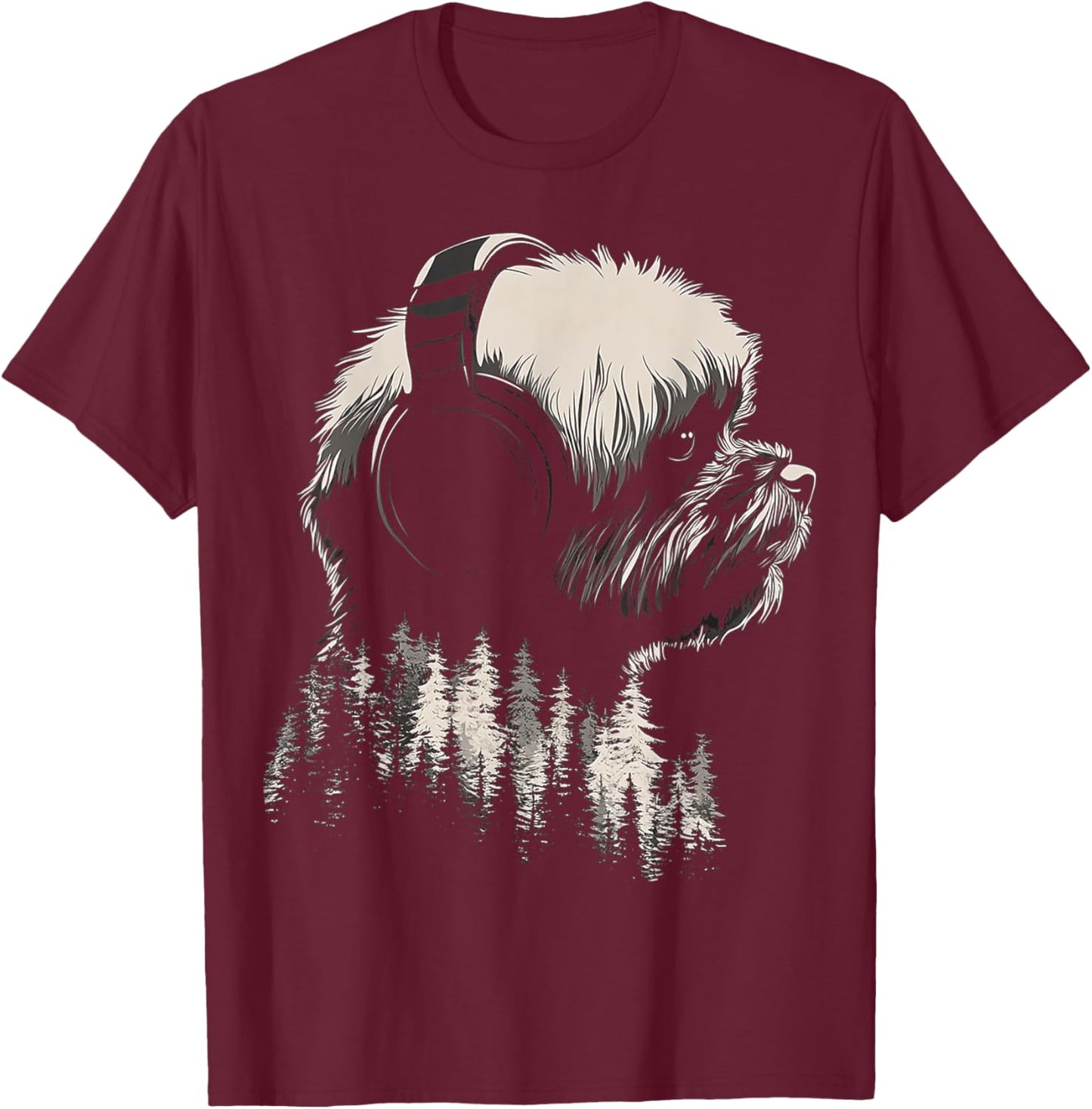 Shih Tzu Dog Motif Pet Art Music Headphone Shih Tzu T-Shirt - T-Shirt | Maroon