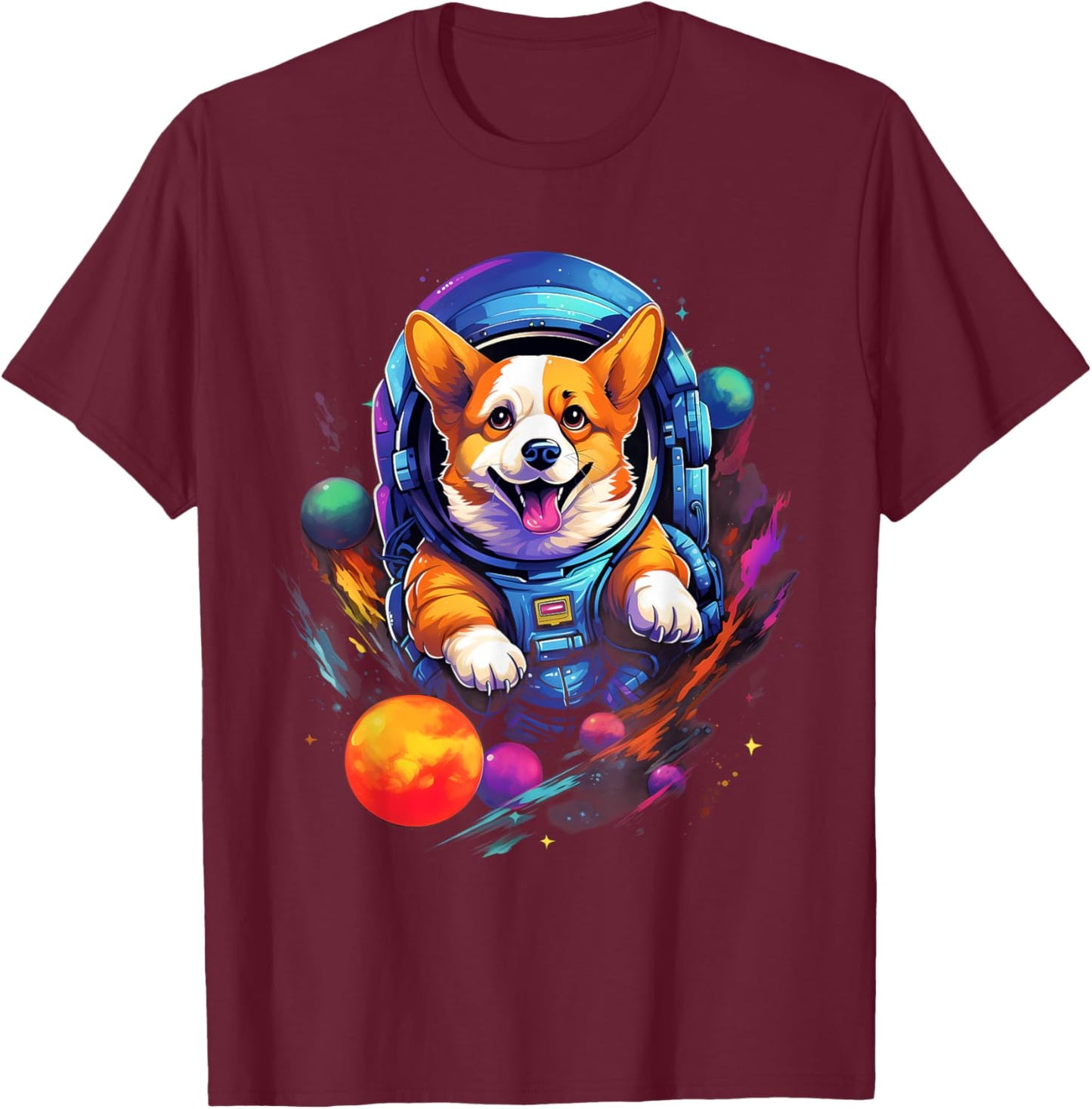 Space Corgi Dog Astronaut T-Shirt - T-Shirt | Maroon