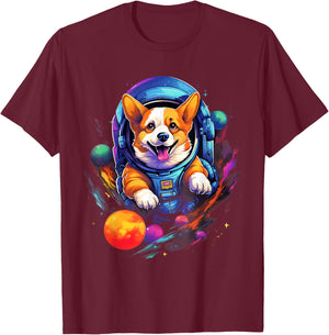 Space Corgi Dog Astronaut T-Shirt - T-Shirt | Maroon