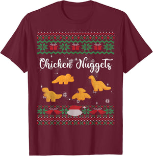 Dinos Chicken Nuggets Ugly Christmas Sweater Funny Realistic T-Shirt - T-Shirt | Maroon