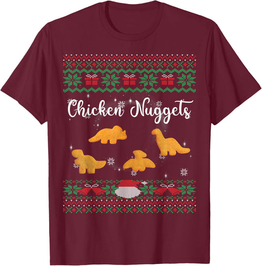 Dinos Chicken Nuggets Ugly Christmas Sweater Funny Realistic T-Shirt - T-Shirt | Maroon