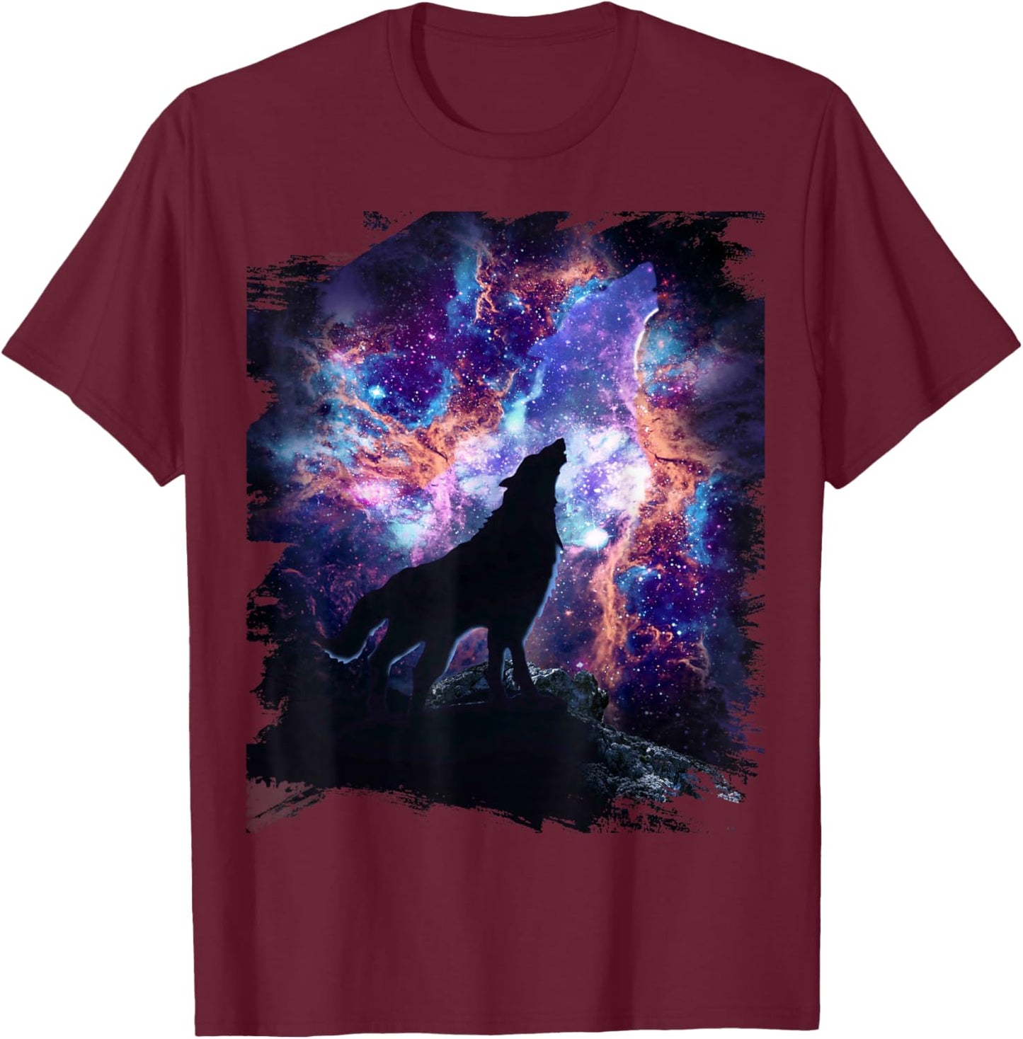 Celestial Wolf Nebulae, Cosmic Space Wolves Galaxy T-Shirt - T-Shirt | Maroon