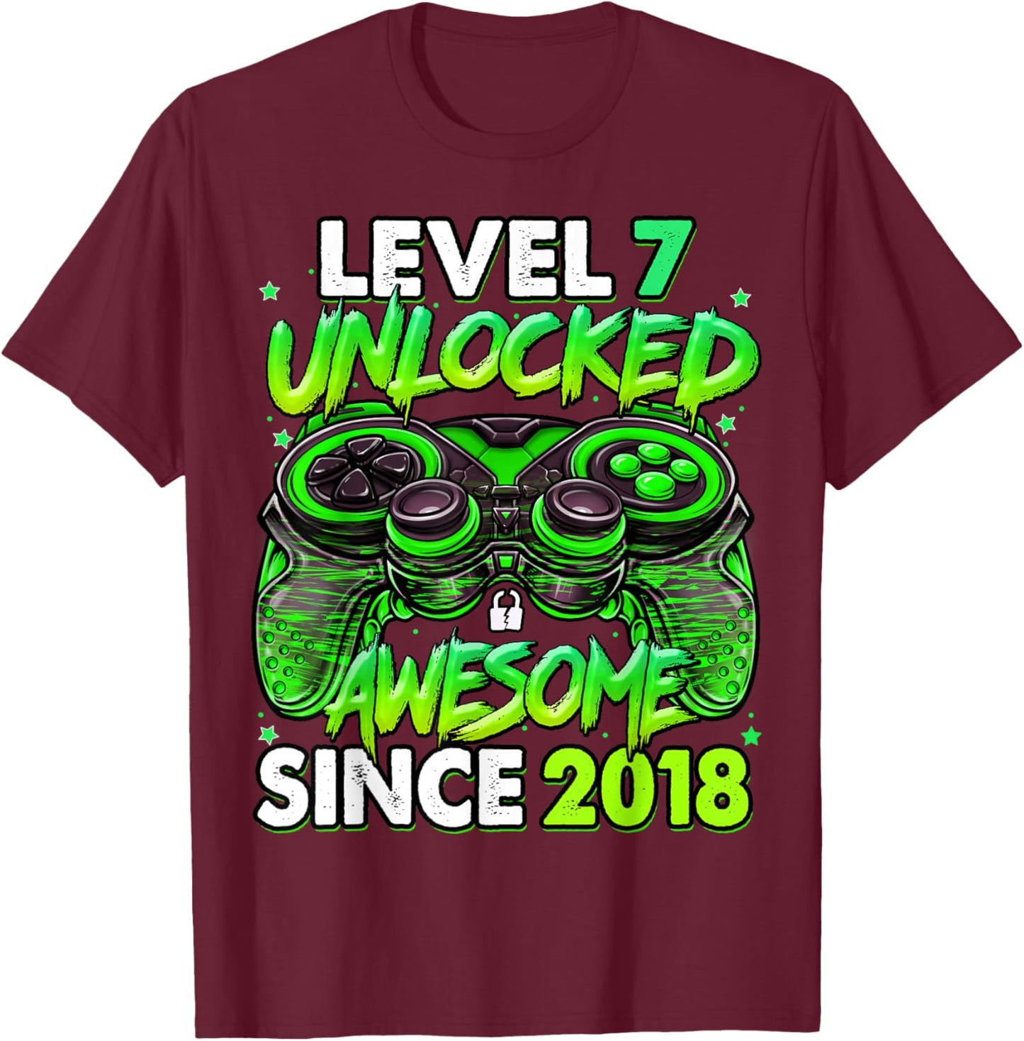Level 7 Unlocked Awesome Since 2018 7th Birthday Gaming T-Shirt - T-Shirt | Maroon