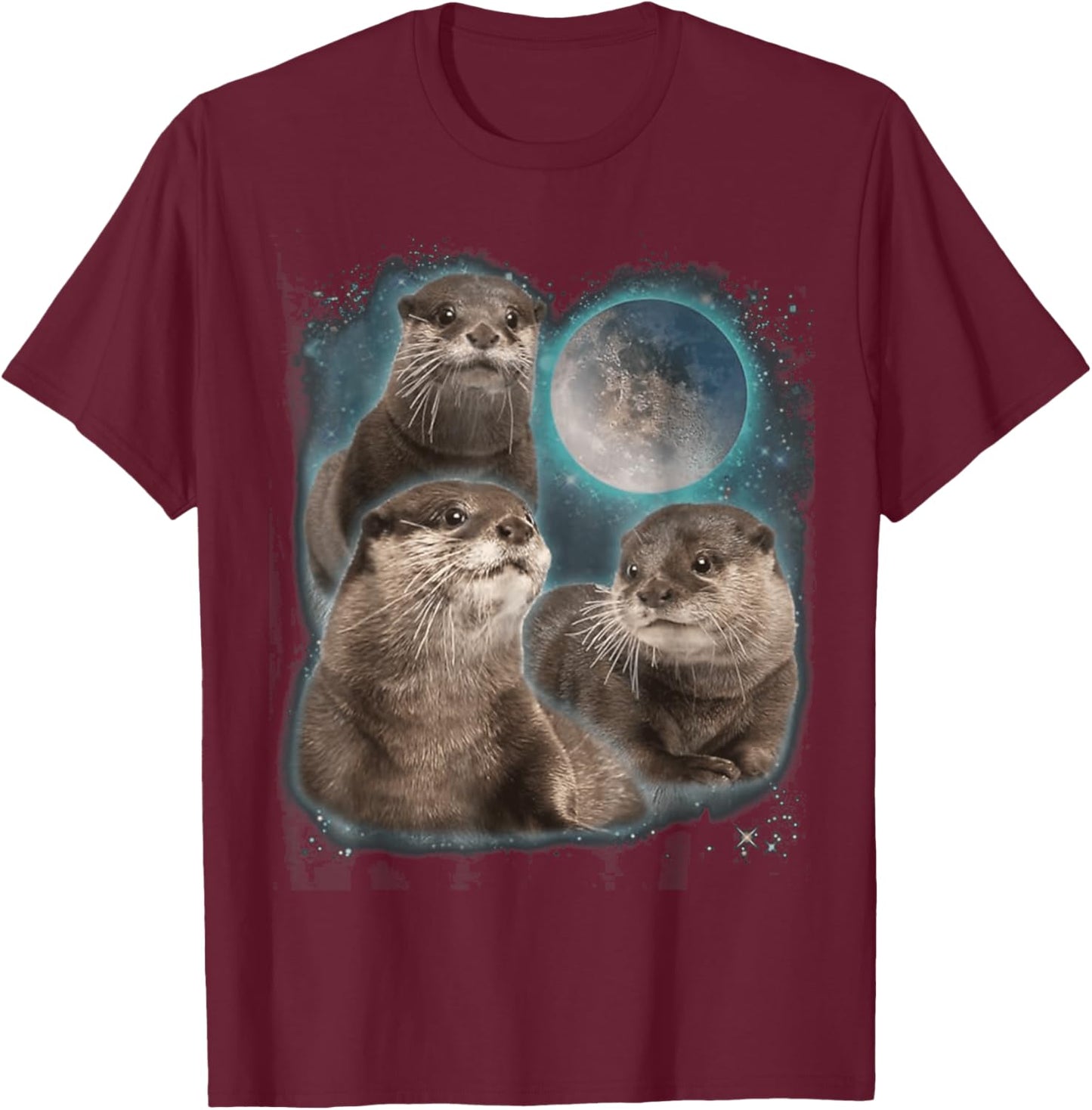 Three Otters Moon Howling T-Shirt - T-Shirt | Maroon