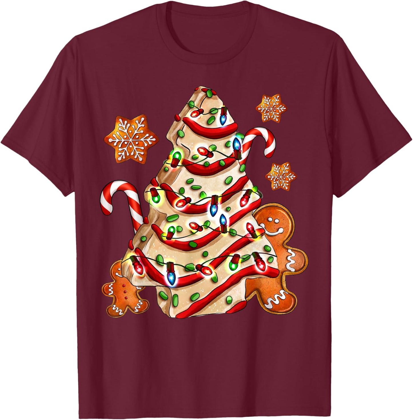 Christmas Tree Cakes Debbie And Gingerbread Cookies Pajamas T-Shirt - T-Shirt | Maroon