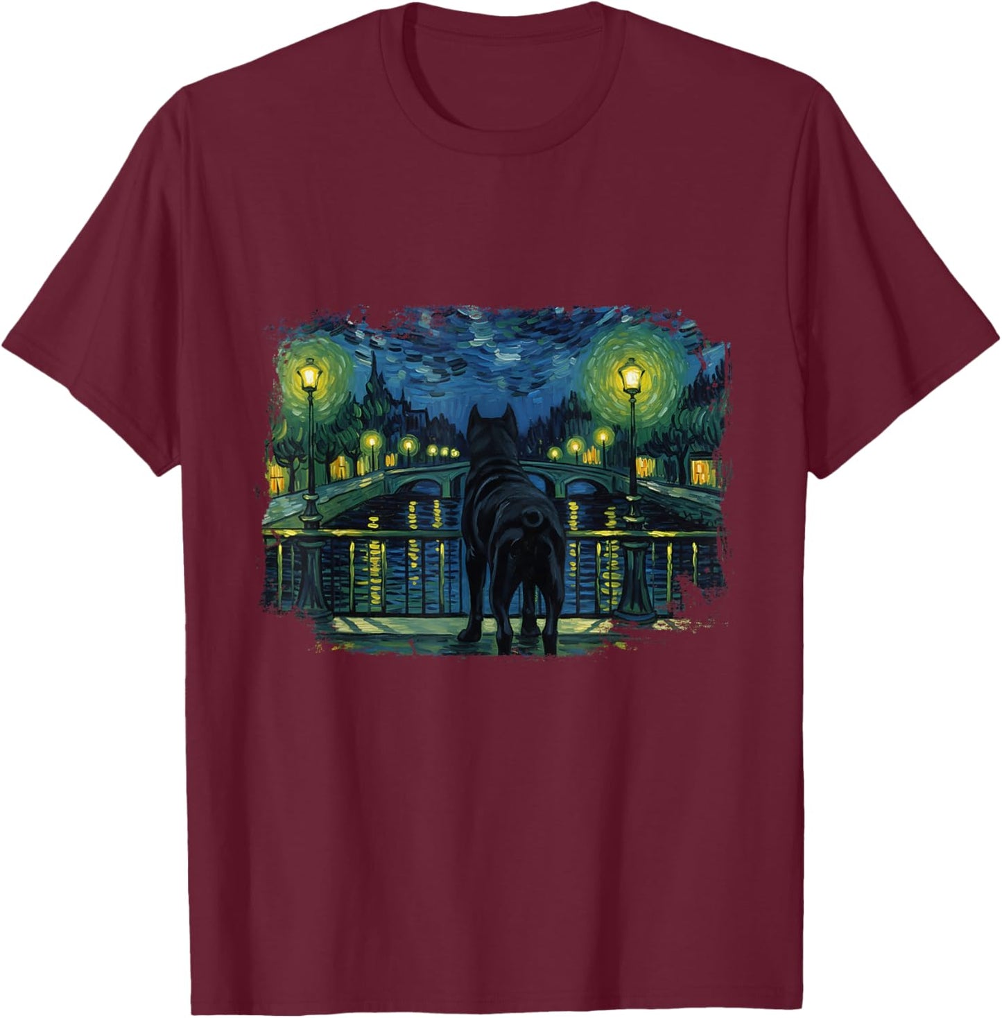 Cane Corso Italiano Retro Van Gogh Style T-Shirt - T-Shirt | Maroon