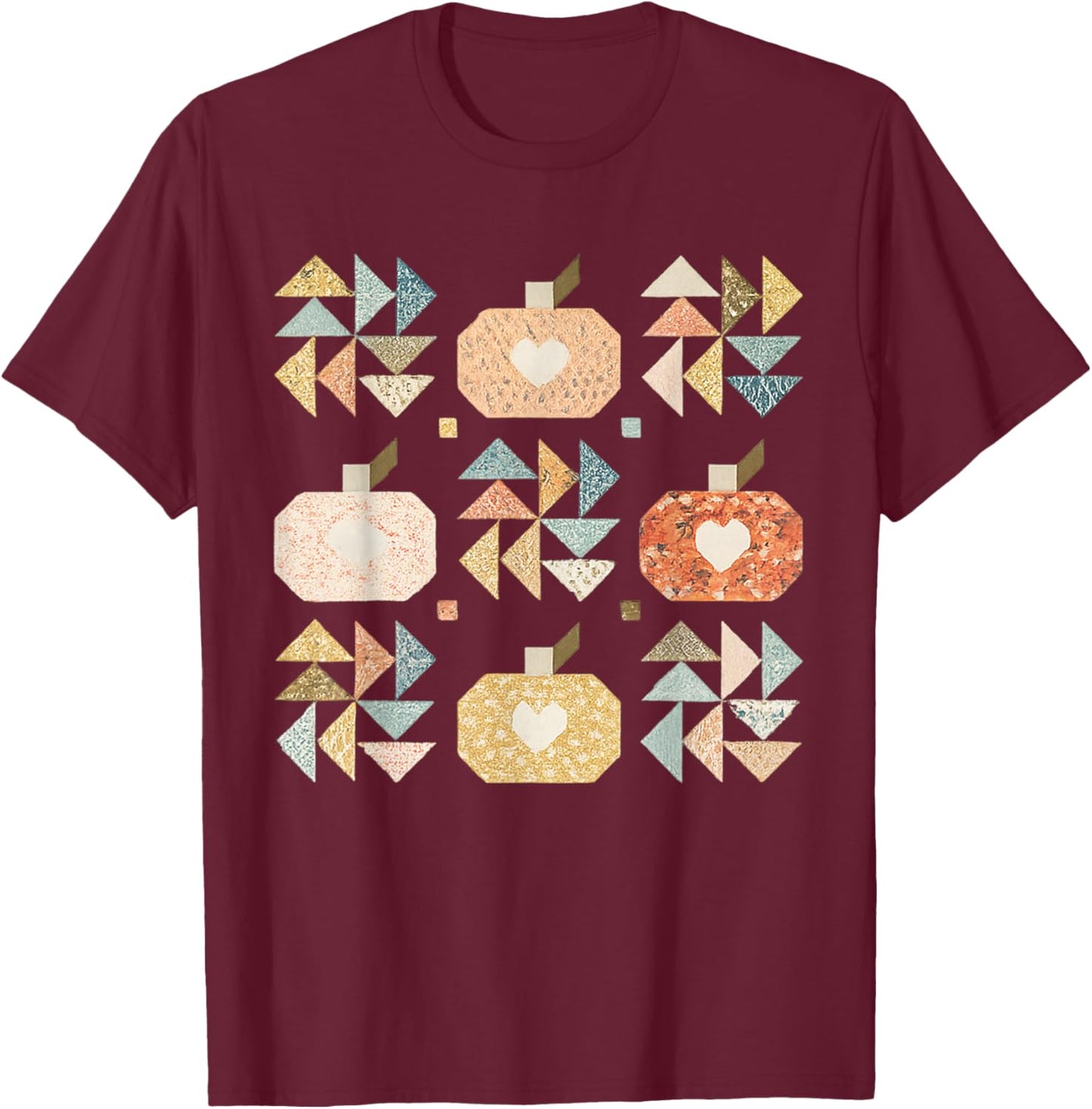 Patchwork Quilter Fall Pumpkin Quilt Block Autumn Quilting T-Shirt - T-Shirt | Maroon