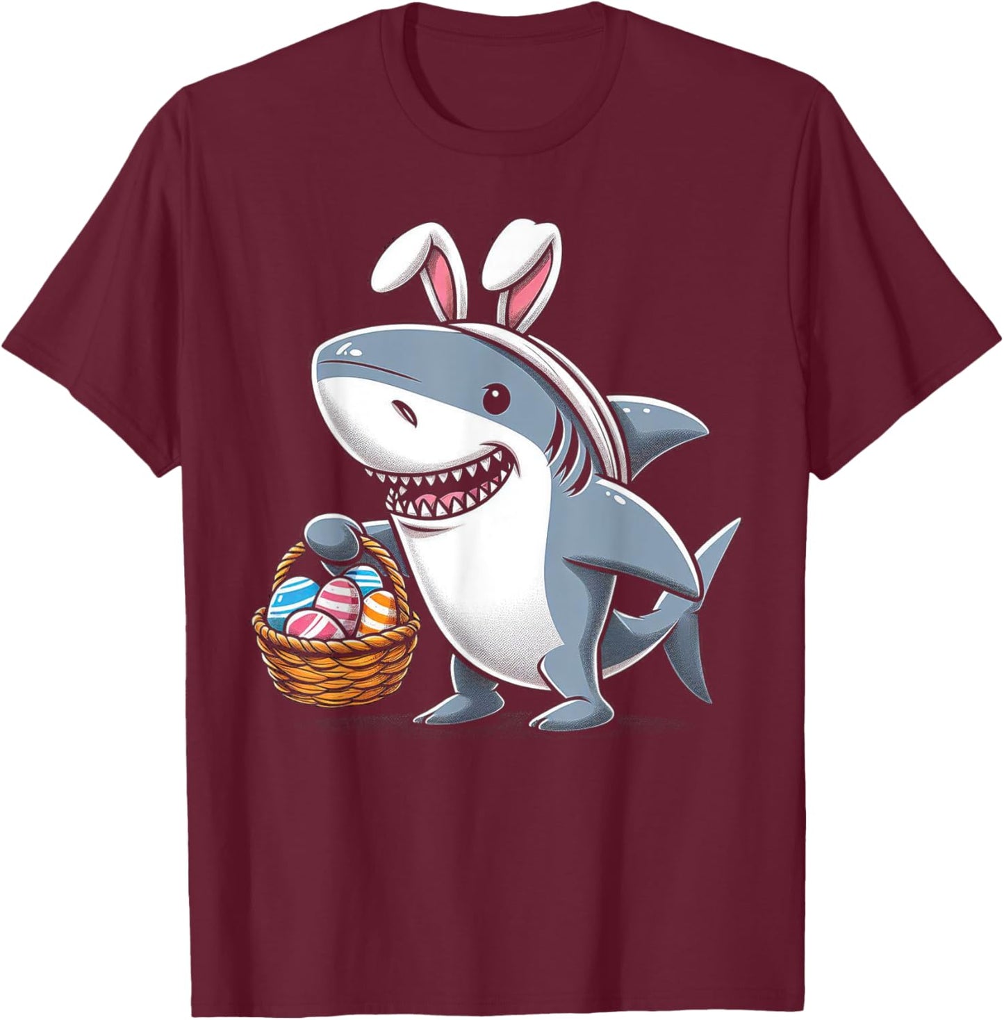 Shark Bunny Easter Egg Easter Day Shark Lover T-Shirt - T-Shirt | Maroon