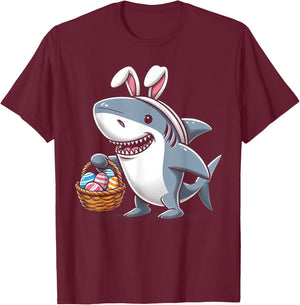 Shark Bunny Easter Egg Easter Day Shark Lover T-Shirt - T-Shirt | Maroon