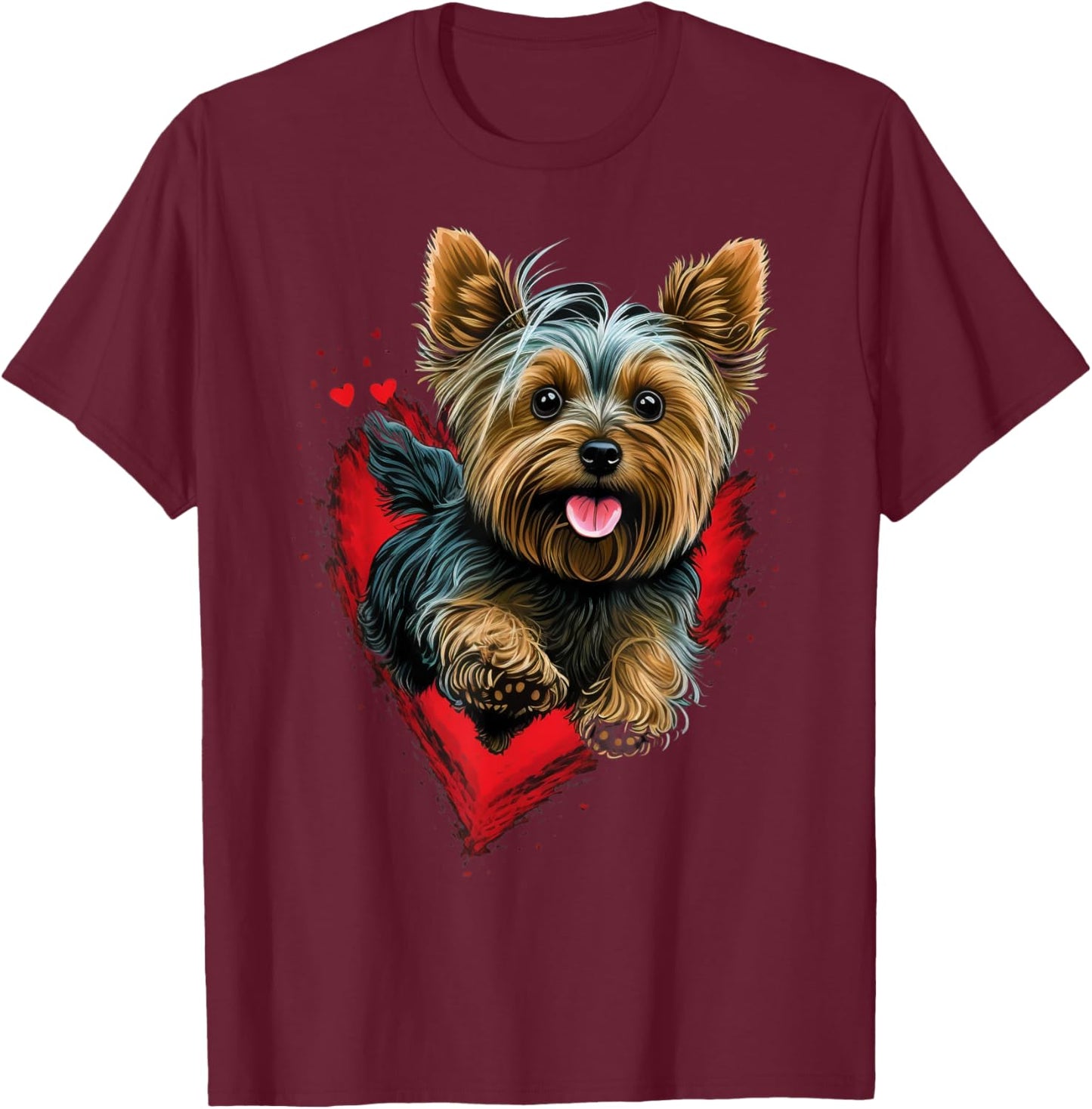 Cute Yorkshire Terrier Dog on Yorkshire Terrier Lover T-Shirt - T-Shirt | Maroon