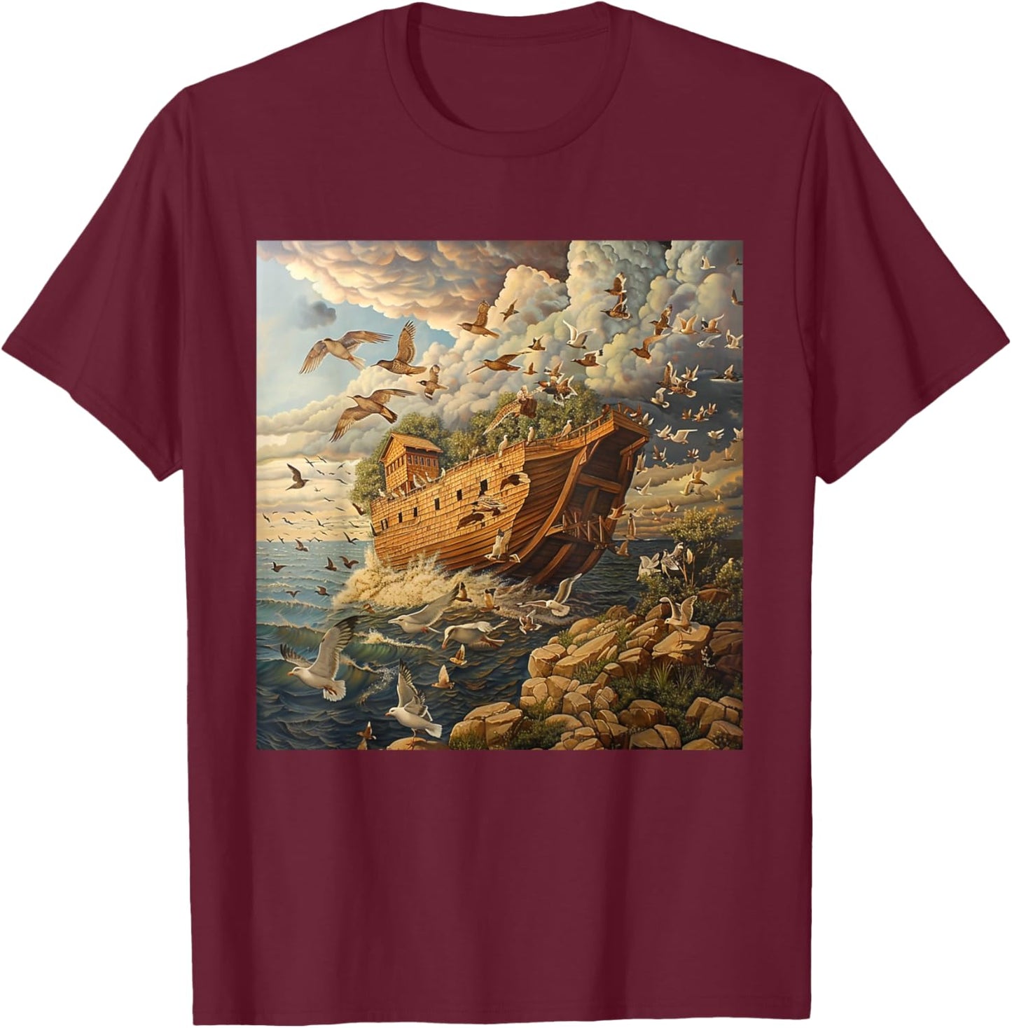 3. Art, Noah's Ark, Animals History Bible, Noah's Ship T-Shirt - T-Shirt | Maroon