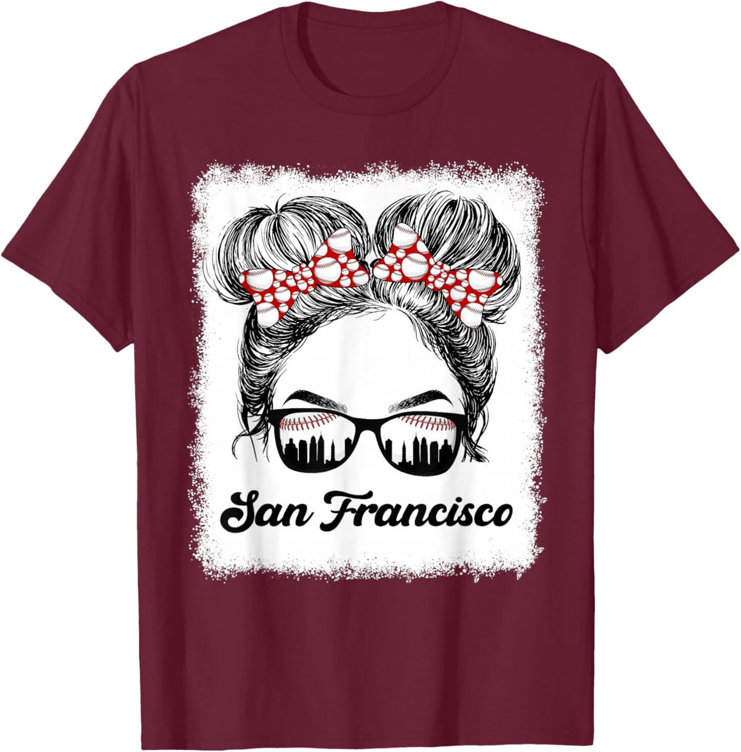 San Francisco Retro Baseball Messy Bun Girl Met At Game Day T-Shirt - T-Shirt | Maroon