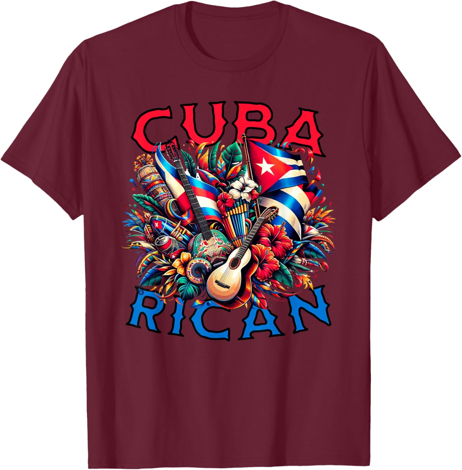 Cuba-Rican Cuban & Puerto Rican Colorful Culture celebration T-Shirt - T-Shirt | Maroon