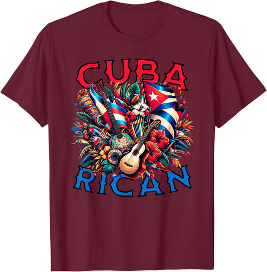 Cuba-Rican Cuban & Puerto Rican Colorful Culture celebration T-Shirt - T-Shirt | Maroon