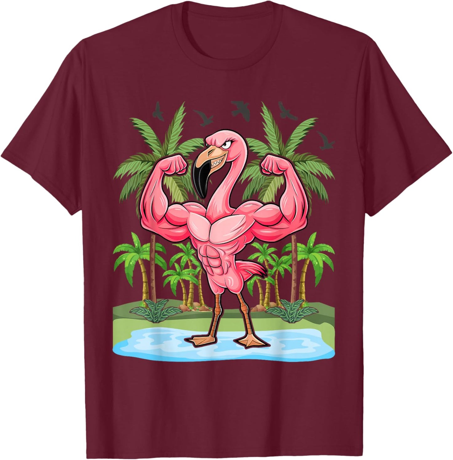 Funny Flamingo Weightlifting Bodybuilder Muscle Fitness T-Shirt - T-Shirt | Maroon