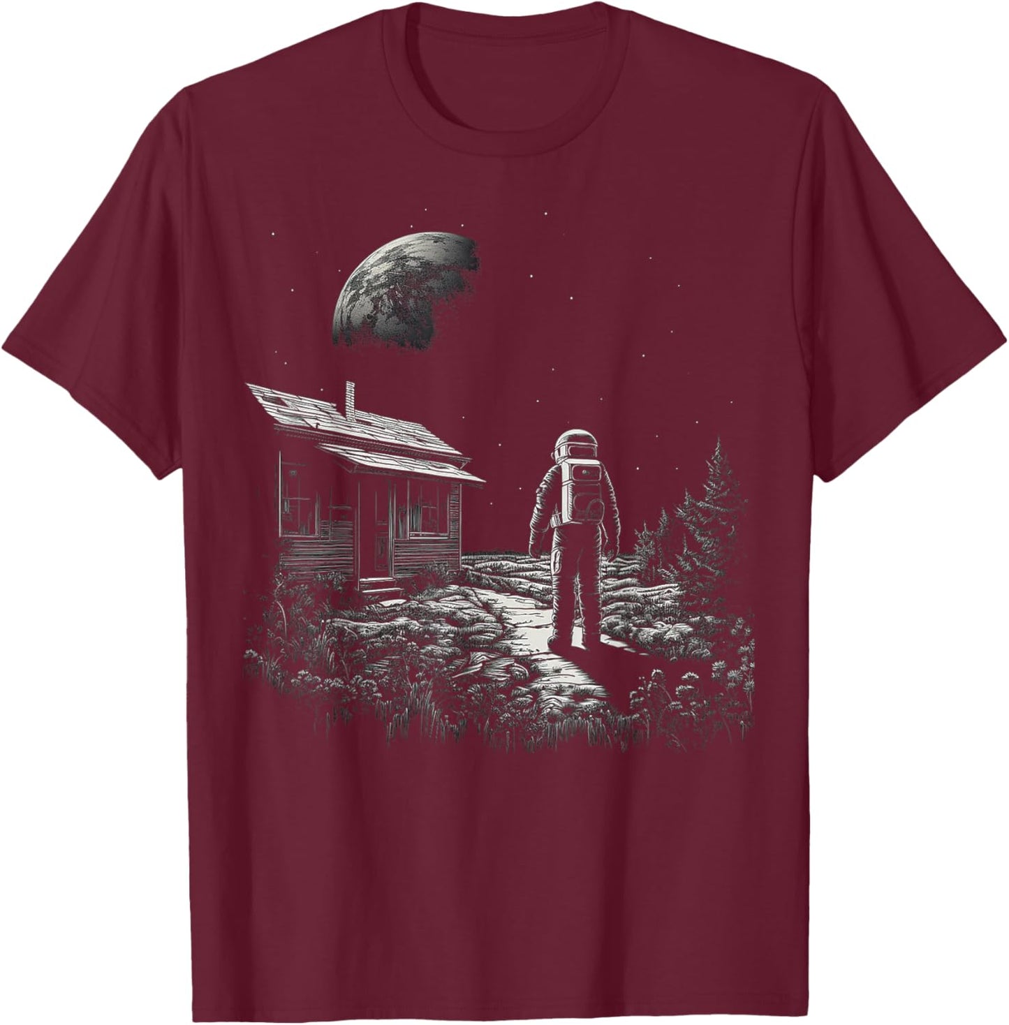 Astronaut Moon Nature Artwork Graphic Astronaut T-Shirt - T-Shirt | Maroon