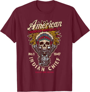 Retro Vintage American Motorcycle Indian native Bikers Gift T-Shirt - T-Shirt | Maroon