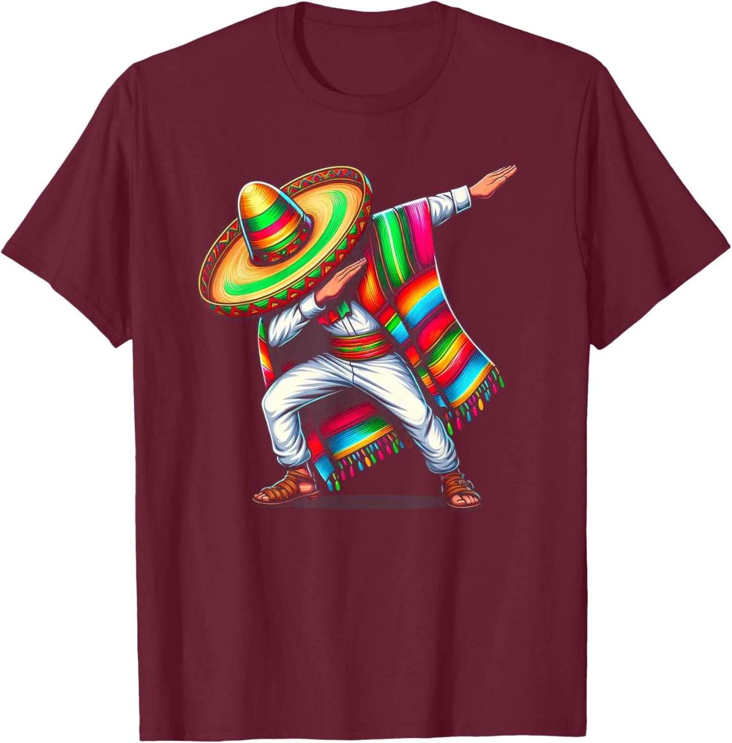 Dabbing Poncho Cinco de Mayo Mexican Sombrero Festival T-Shirt - T-Shirt | Maroon