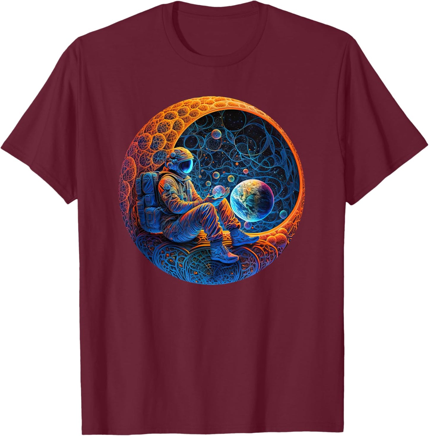 Meditating Astronaut Planets Meditation Astral Travel T-Shirt - T-Shirt | Maroon