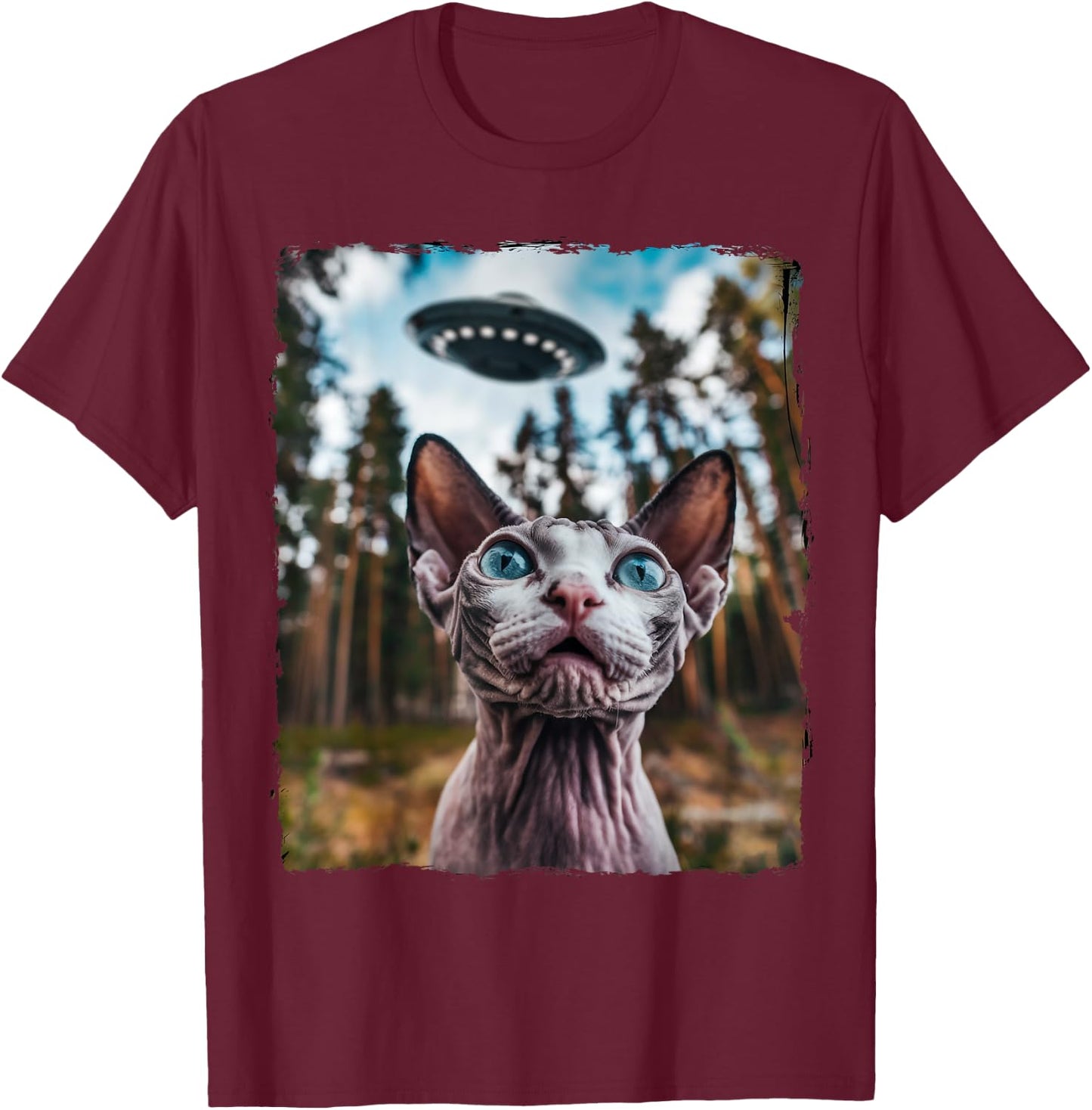 Sphynx Cat Selfie With Alien UFO Cat Gifts Women Kid T-Shirt - T-Shirt | Maroon