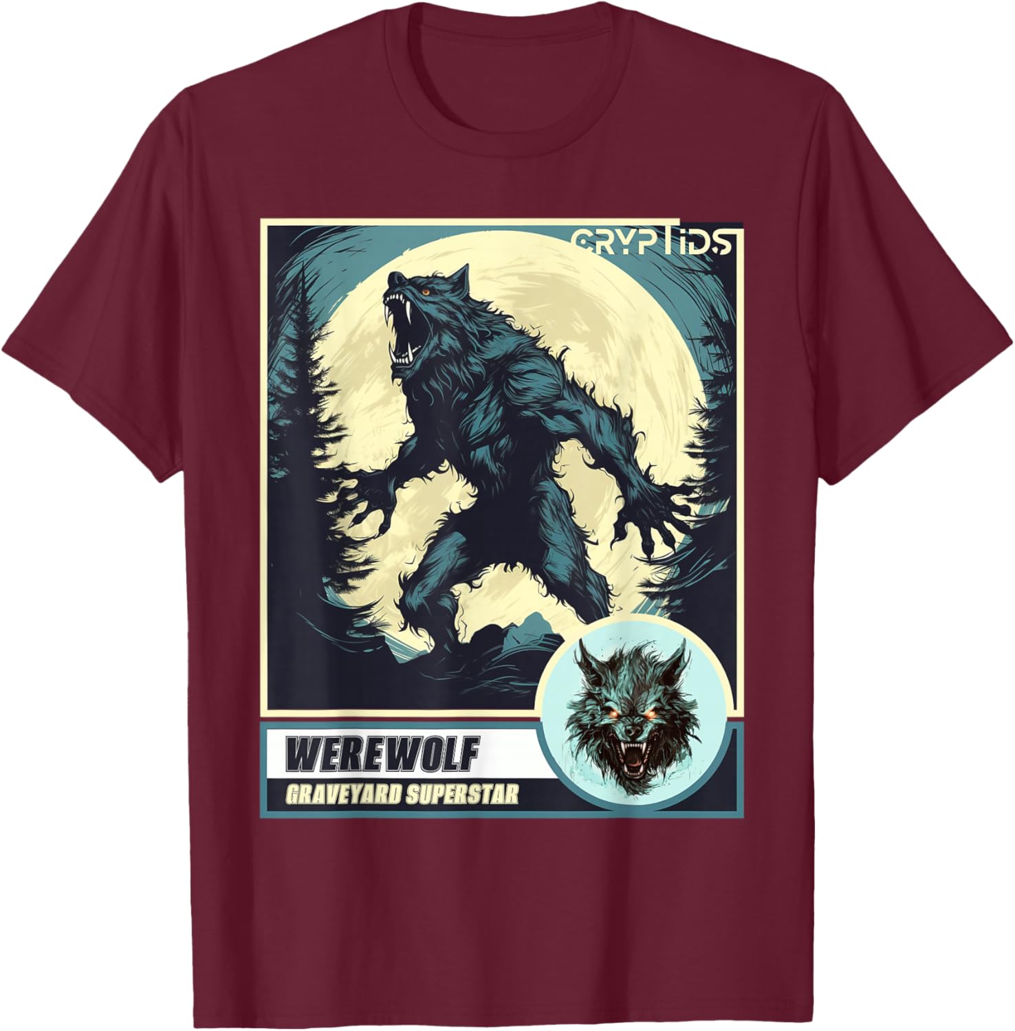 Scary Werewolf Howling at The Moon T-Shirt - T-Shirt | Maroon