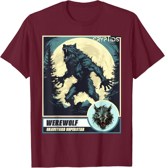 Scary Werewolf Howling at The Moon T-Shirt - T-Shirt | Maroon