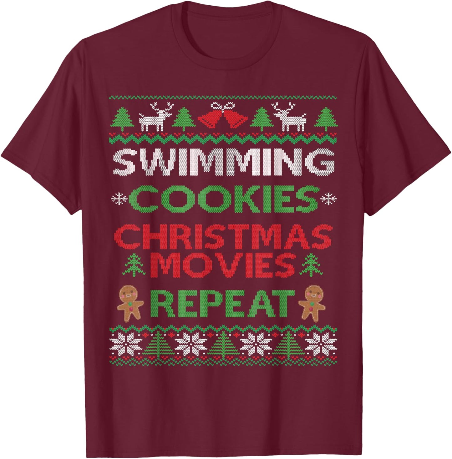 Swimming Ugly Christmas Design Swimmer & Diving Swim Team T-Shirt - T-Shirt | Maroon