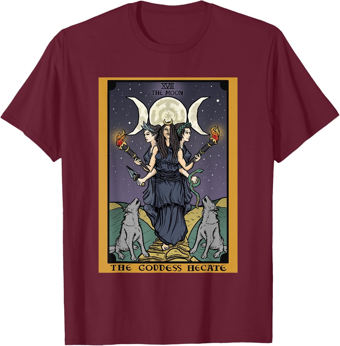 The Goddess Hecate Tarot Card Triple Moon Wiccan Pagan Witch T-Shirt - T-Shirt | Maroon