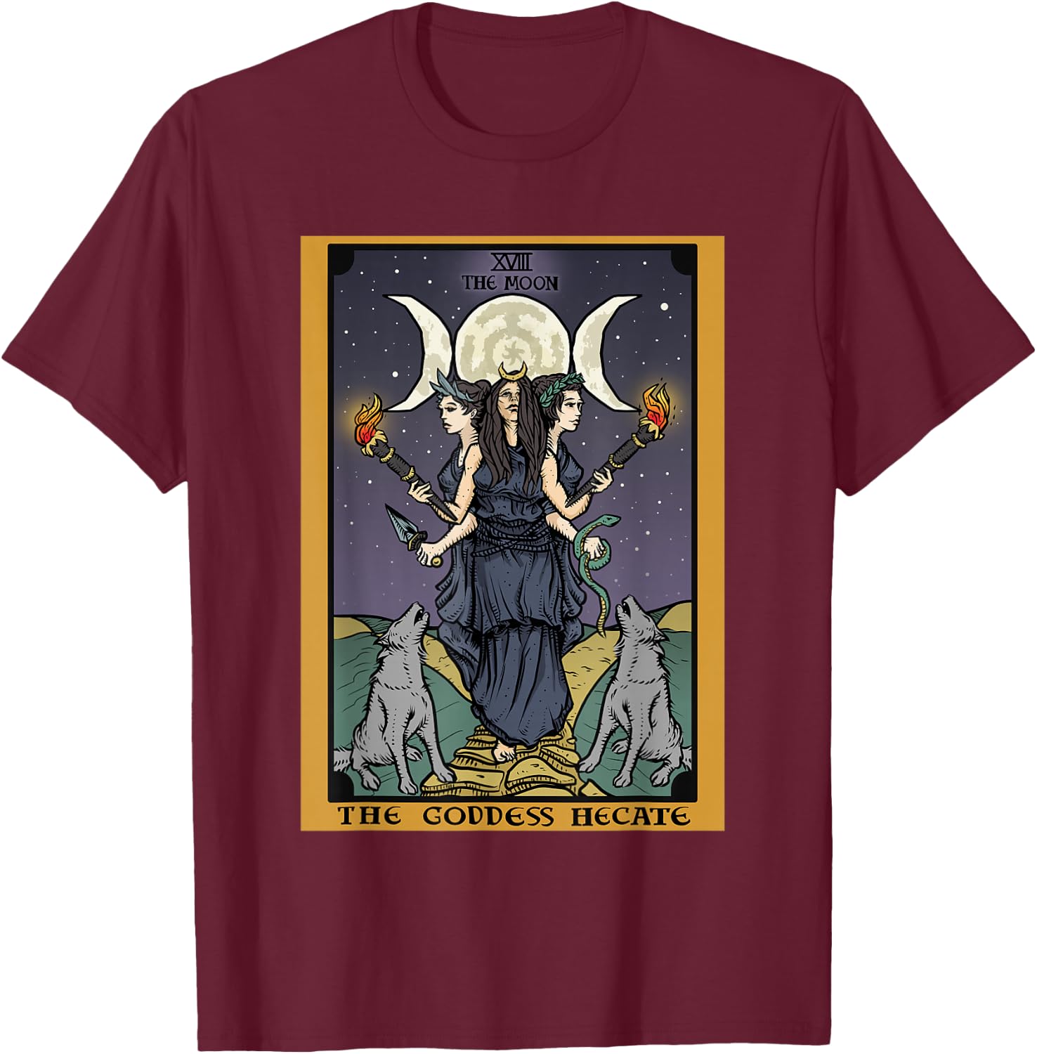 The Goddess Hecate Tarot Card Triple Moon Wiccan Pagan Witch T-Shirt - T-Shirt | Maroon
