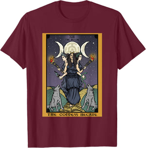 The Goddess Hecate Tarot Card Triple Moon Wiccan Pagan Witch T-Shirt - T-Shirt | Maroon