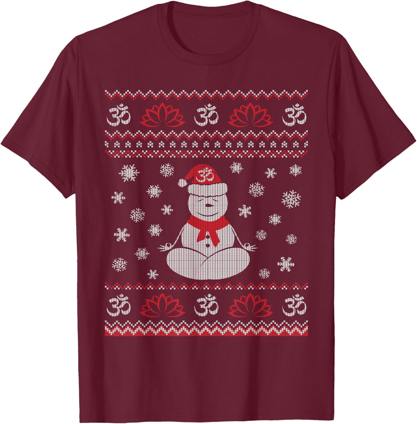 Yoga Snowman Meditating Lotus Pose Ugly Christmas T-Shirt - T-Shirt | Maroon