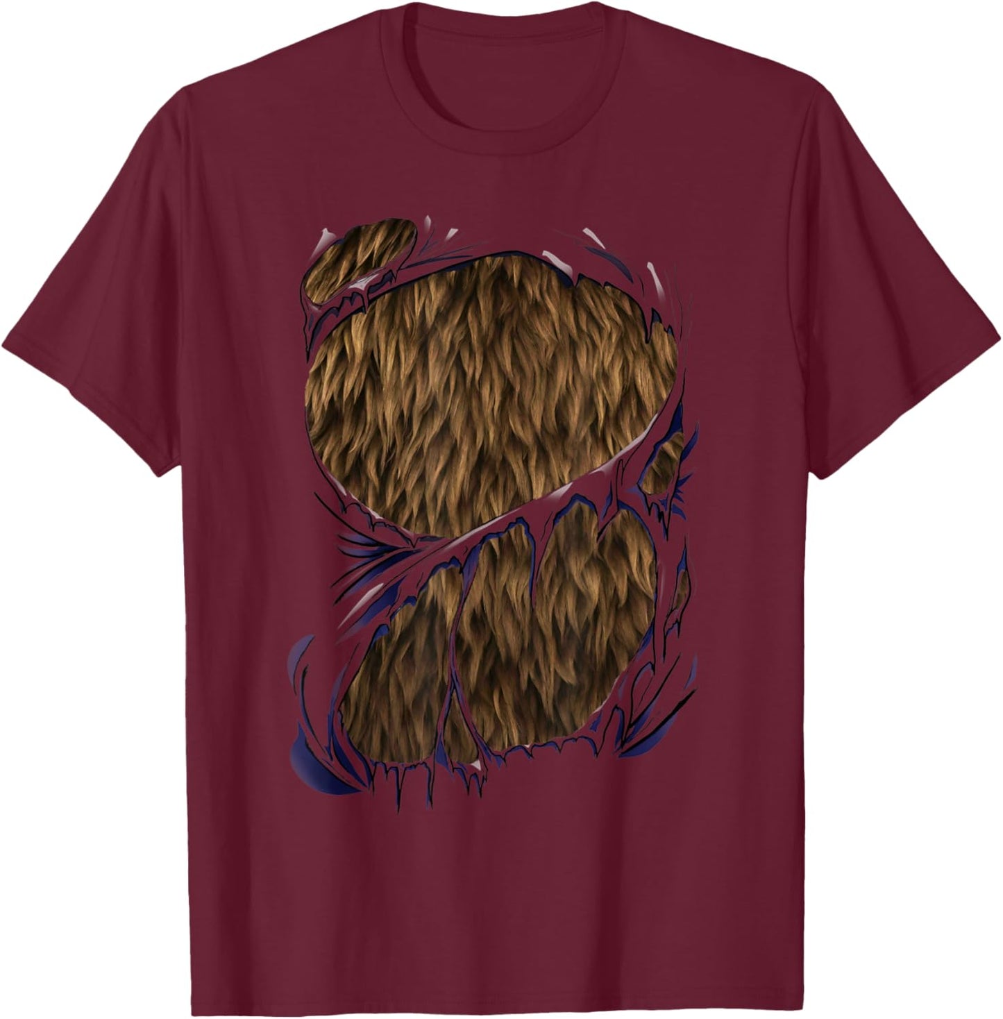 Werewolf Costume for Halloween Brown Fur Bear Beast Cosplay T-Shirt - T-Shirt | Maroon