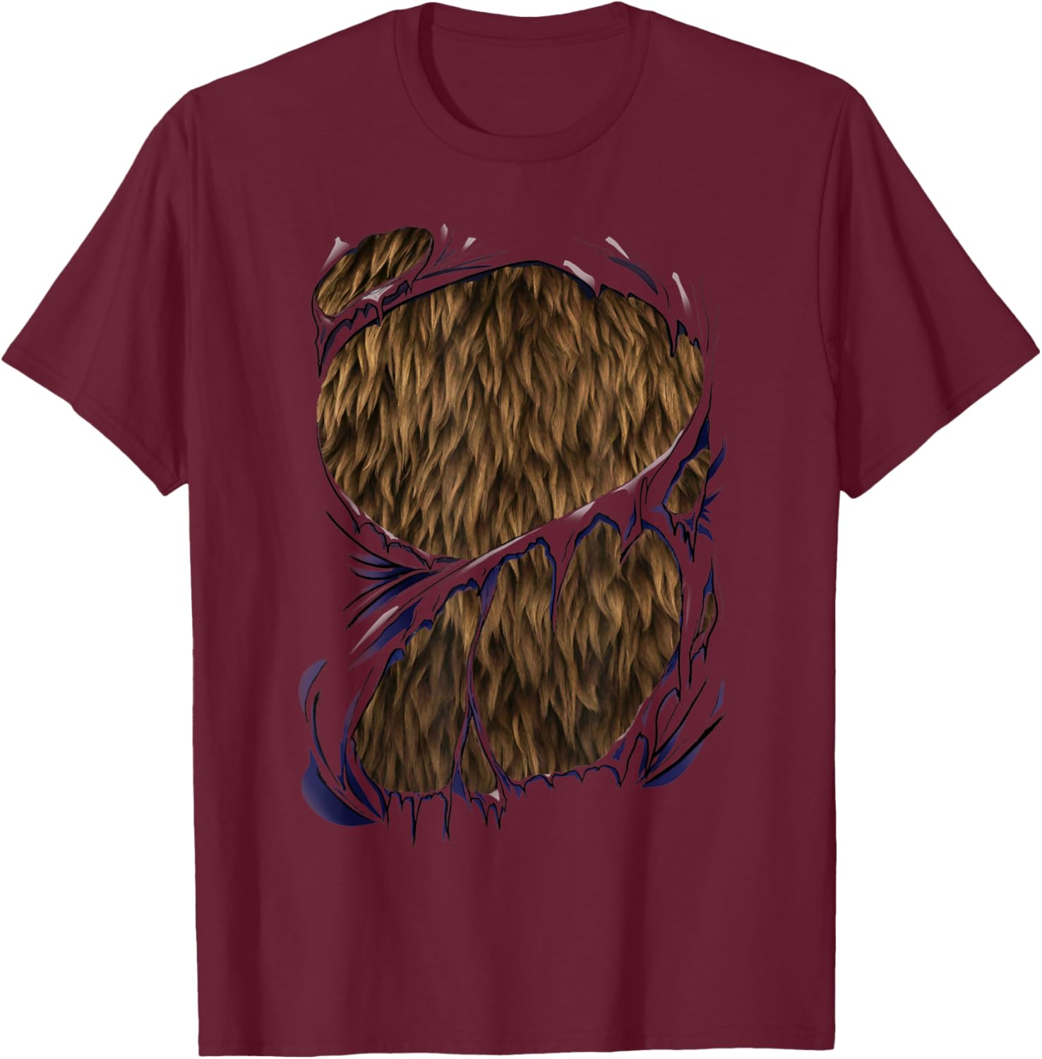 Werewolf Costume for Halloween Brown Fur Bear Beast Cosplay T-Shirt - T-Shirt | Maroon