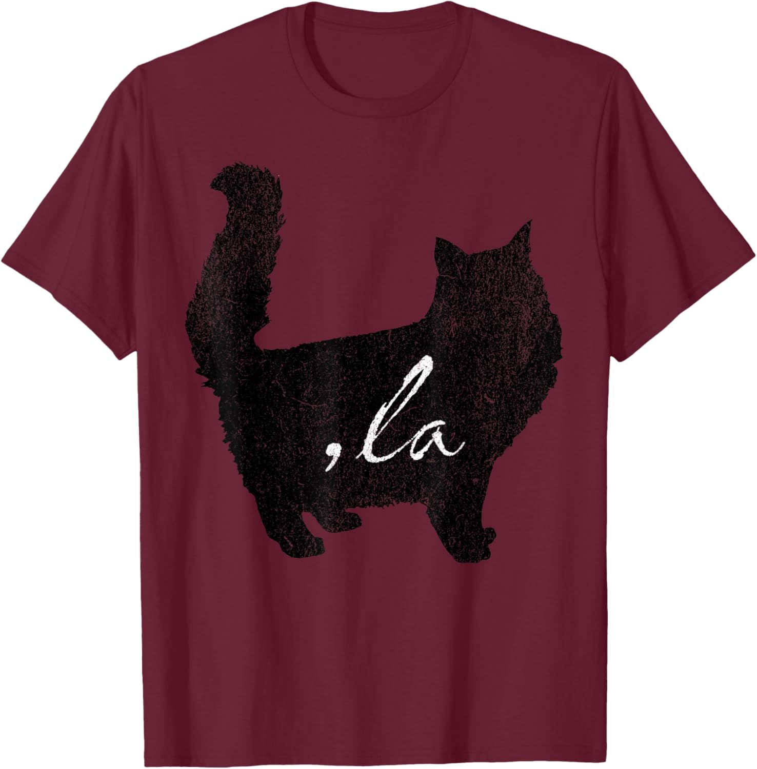 la/ Comma la/Comma la in A Black Cat Silhouette T-Shirt - T-Shirt | Maroon