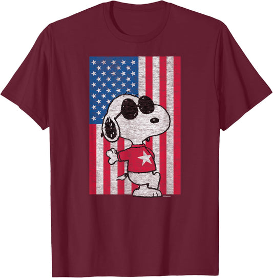 Peanuts - Joe Cool Flag T-Shirt - T-Shirt | Maroon